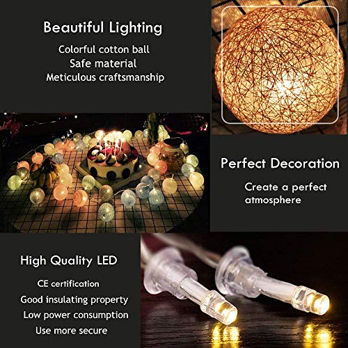 Cotton Ball Lichterkette - 3,8M 20 LED Kugel Lichterketten mit Stecker für Innen