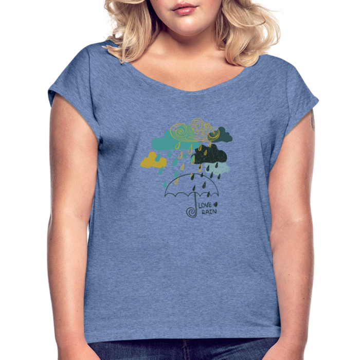 LOVE RAIN - Frauen T-Shirt mit gerollten Ärmeln - Denim meliert